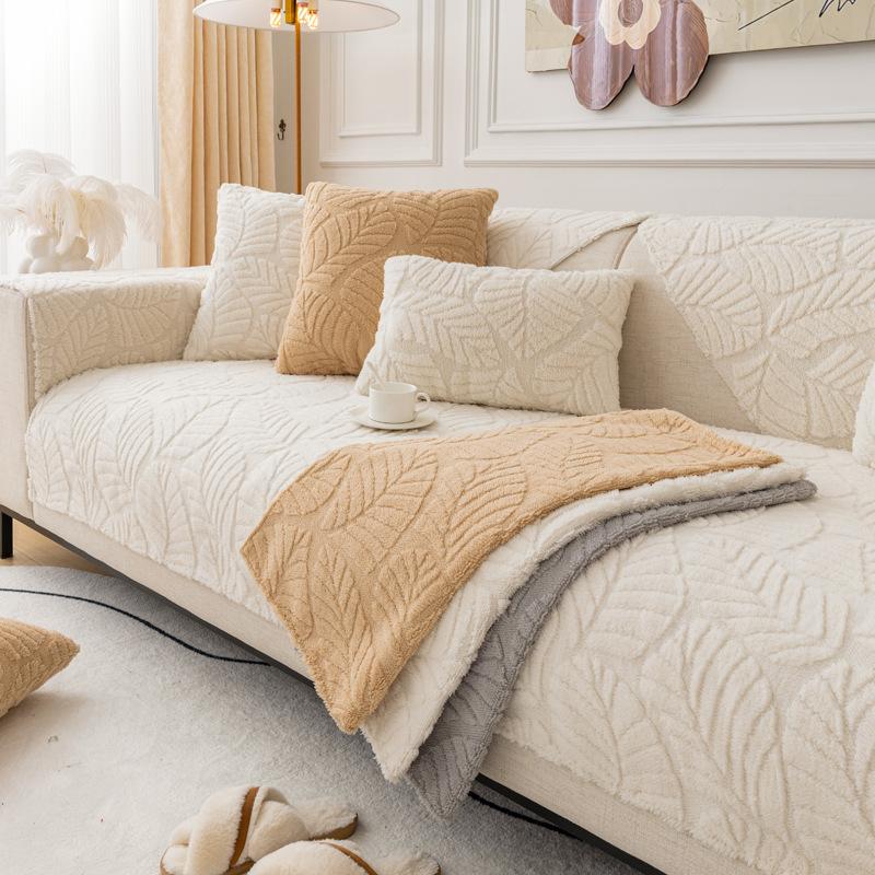 Thickening Sofa Cushion Winter Japanese Banana Leaf Cushions Seat Cushions Cover Cloth Plush Sofa Cover Simple Non-Slip