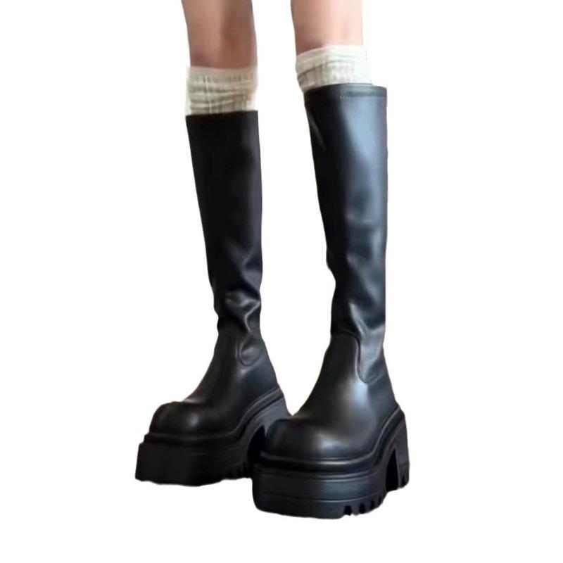 Black Long Boots Women's New Autumn Thin Thick Soles But Knee High Knight Boots Small Long Boots