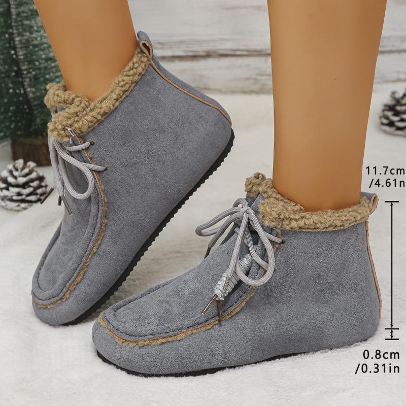 New Large-sized Short-top Cotton Shoes, Women's Fleece Casual Warm Lace-up Snow Boots