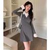Fake Two-piece Gray POLO Collar Dress, Children's Autumn and Winter New Temperament, Spice Girl Bottoming, Hip-wrapped Skirt Inside