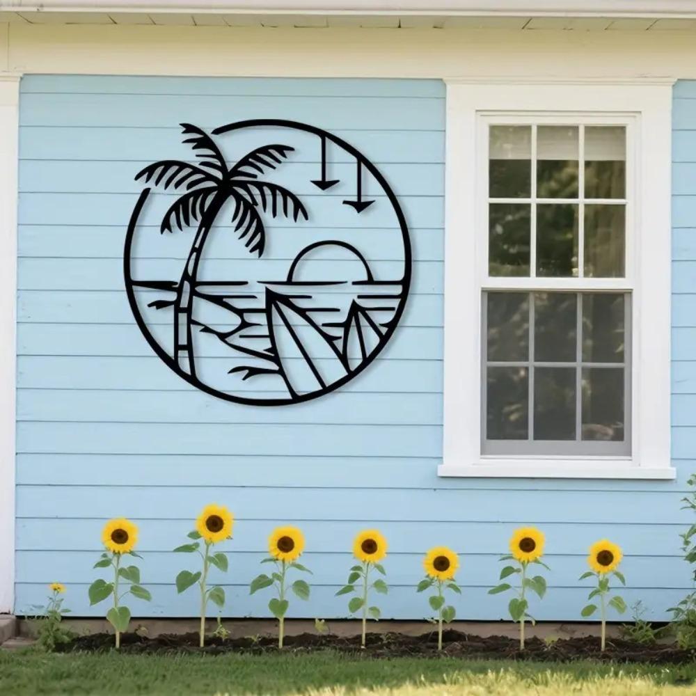 

Wrought Iron Wall Art Beach Sunset Sailboat Tree Sculpture Bohemian Coastal Decor Weatherproof Metal Art for Indoor Outdoor Living Room Bathroom S-11.81inch чёрный