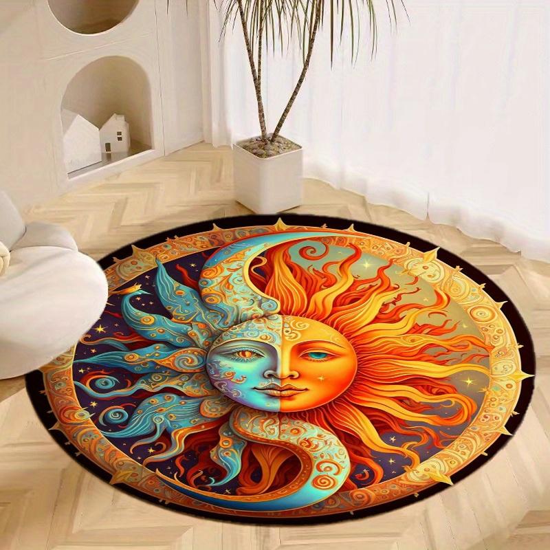 S Sun Moon Round Rug Nonslip Area Rug Office Chair Mat Carpet For Living Room Bedroom Home Decor