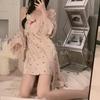 Sexy Pajamas Women Ice Ribbon Chest Pad Strawberry Girl Lace Printed Pajamas Suspender Two-piece Set Women