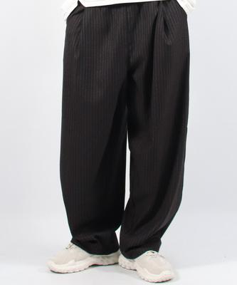 Deumakeu M Stripe Chicano Wide One-Tuck Pants - Deep Charcoal