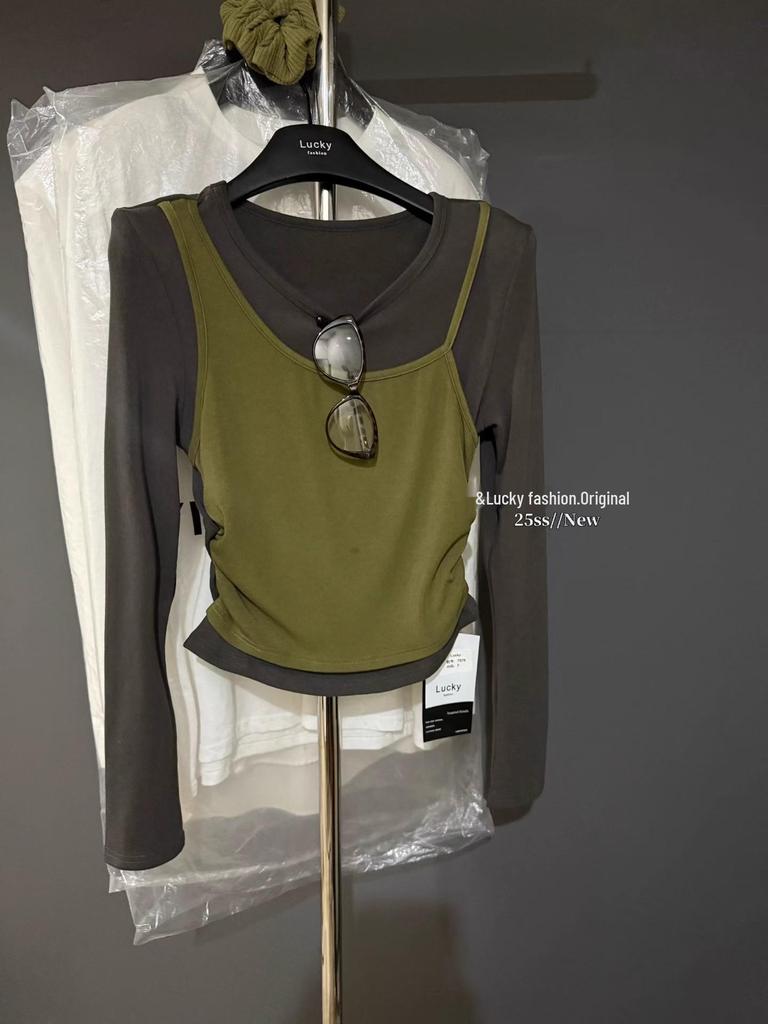 Korean-Style Two-Piece Long-Sleeve Slimming Women's T-shirt