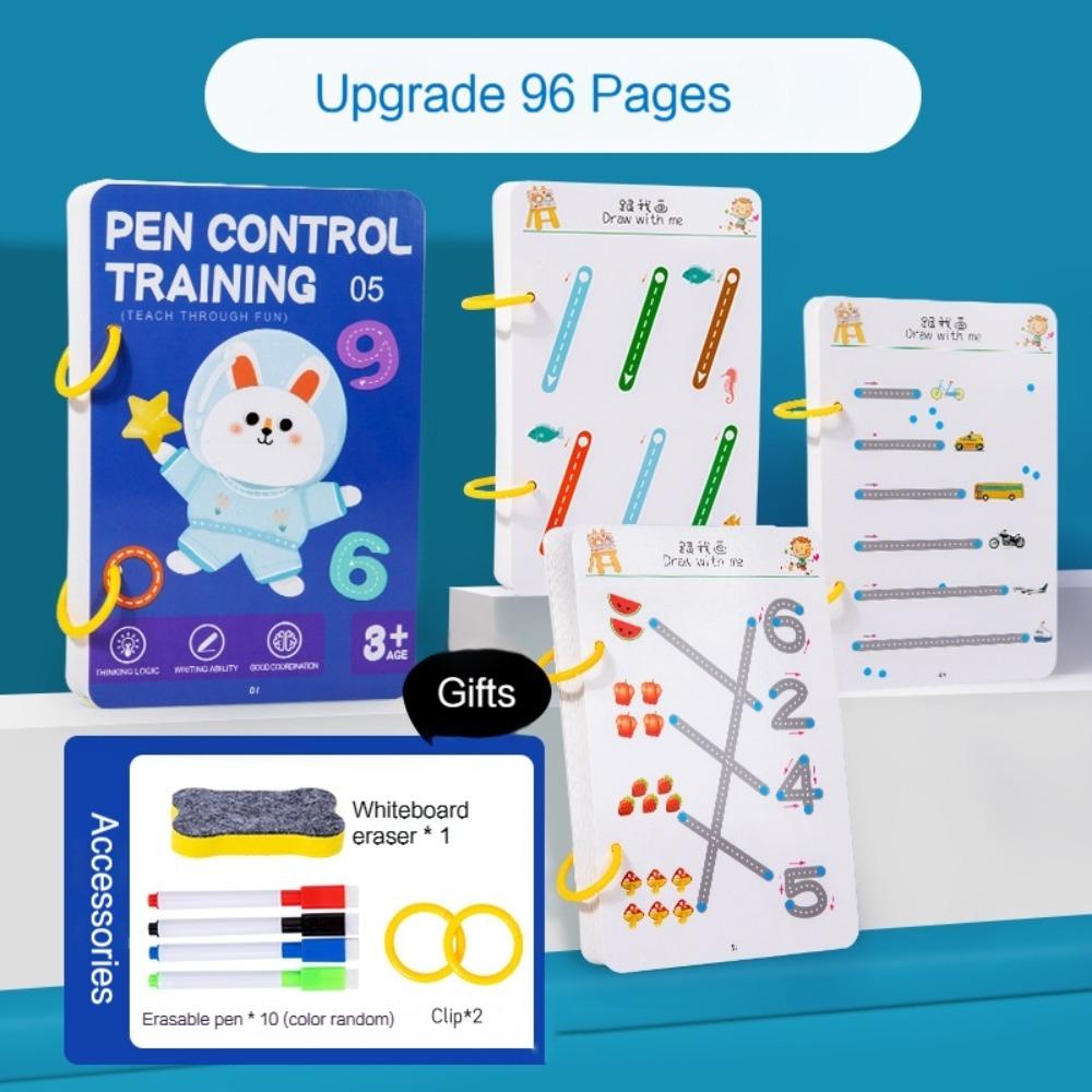 Reusable Magical Tracing Workbook Erasable Pen Control Training Book  Kids Practice