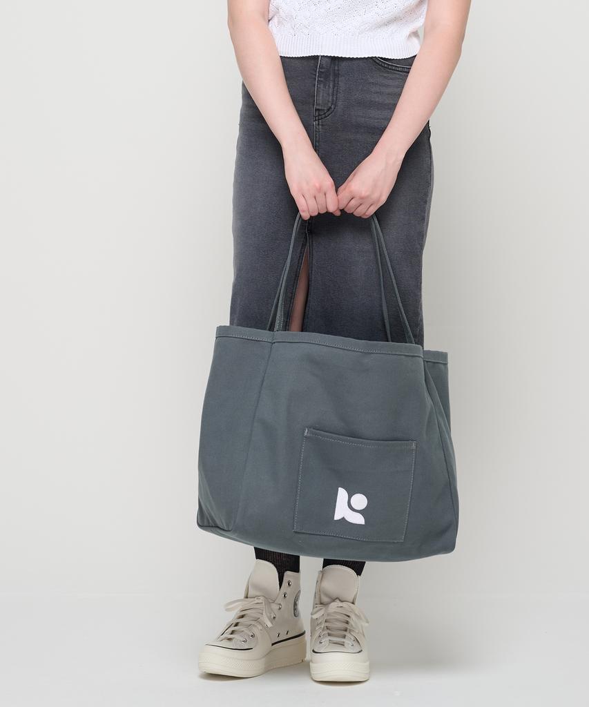 Roidesrois Canvas Pocket Tote Shoulder Bag (Charcoal)