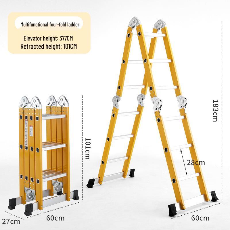 Portable Height-Adjustable Iron-Aluminum A-Frame Ladder with Telescopic Folding Design