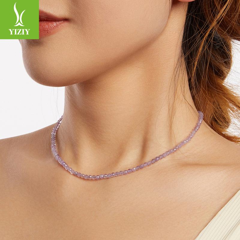 Amethyst Necklace Simple Fashion Ins Crystal 925 Sterling Silver Necklace Can Be Diy
