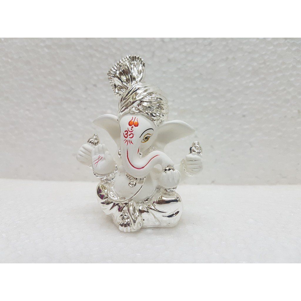 Ceramic Pagdi Ganesh Idol For Car Dashboard Small Ganesha Murti Ganpati Idol For Home Decor Puja Lord Ganesh Statue Gift