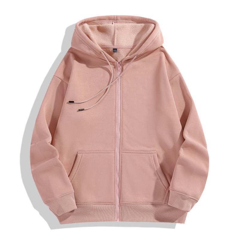 Men s Hooded Lambswool Zipper Hoodie - Autumn/Winter Solid Color Long Sleeve Casual Jacket (350g) XL
