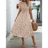 Women Floral Print Midi Dress With Puff Sleeves And Smocked Waist