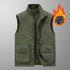 Middle-aged Velvet Thickened Vest with A Base To Keep Warm and Casual Vest, Wearing A Multi-pocket Vest on Both Sides