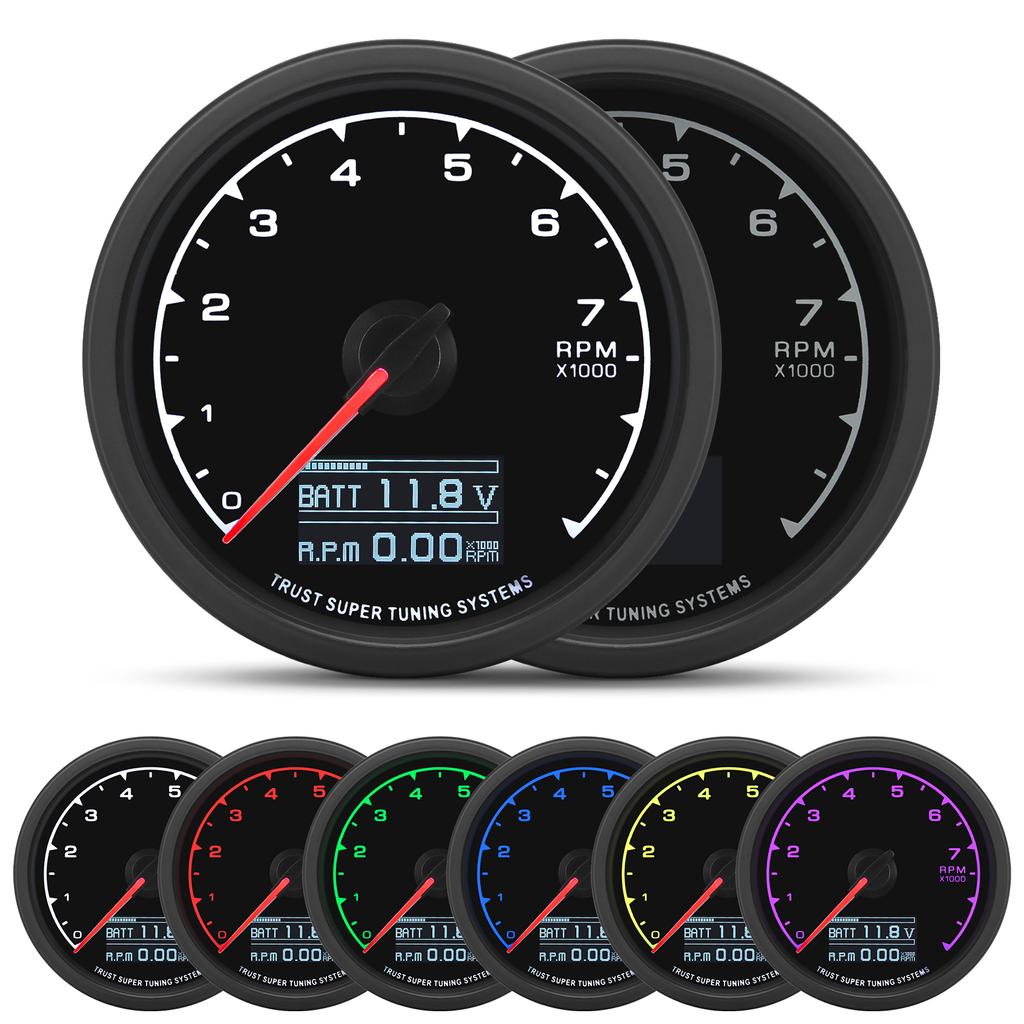 7 Colors LCD Car Racing Meter 60MM Vacuum Turbo Boost Water Temp Volt Oil Press Tachometer with Sensor for 4/6/8 Cylinder Cars