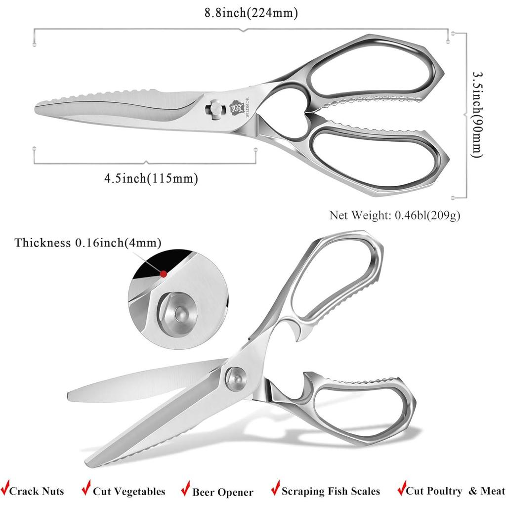 WILDMOK Kitchen Scissors - Heavy Duty 8.8 Inch Multi-function Stainless Steel Shears, Ultra Sharp All Purpose Scissors