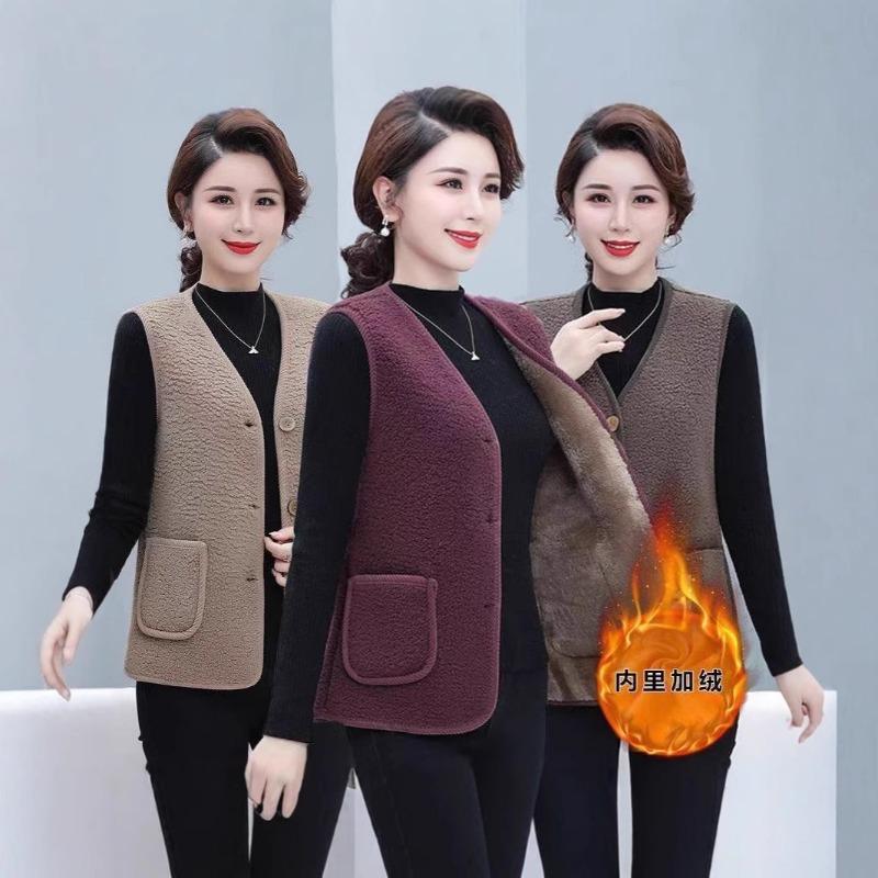 Lamb wool integrated vest velvet thickened warm lady middle-aged mother autumn and winter versatile coat vest