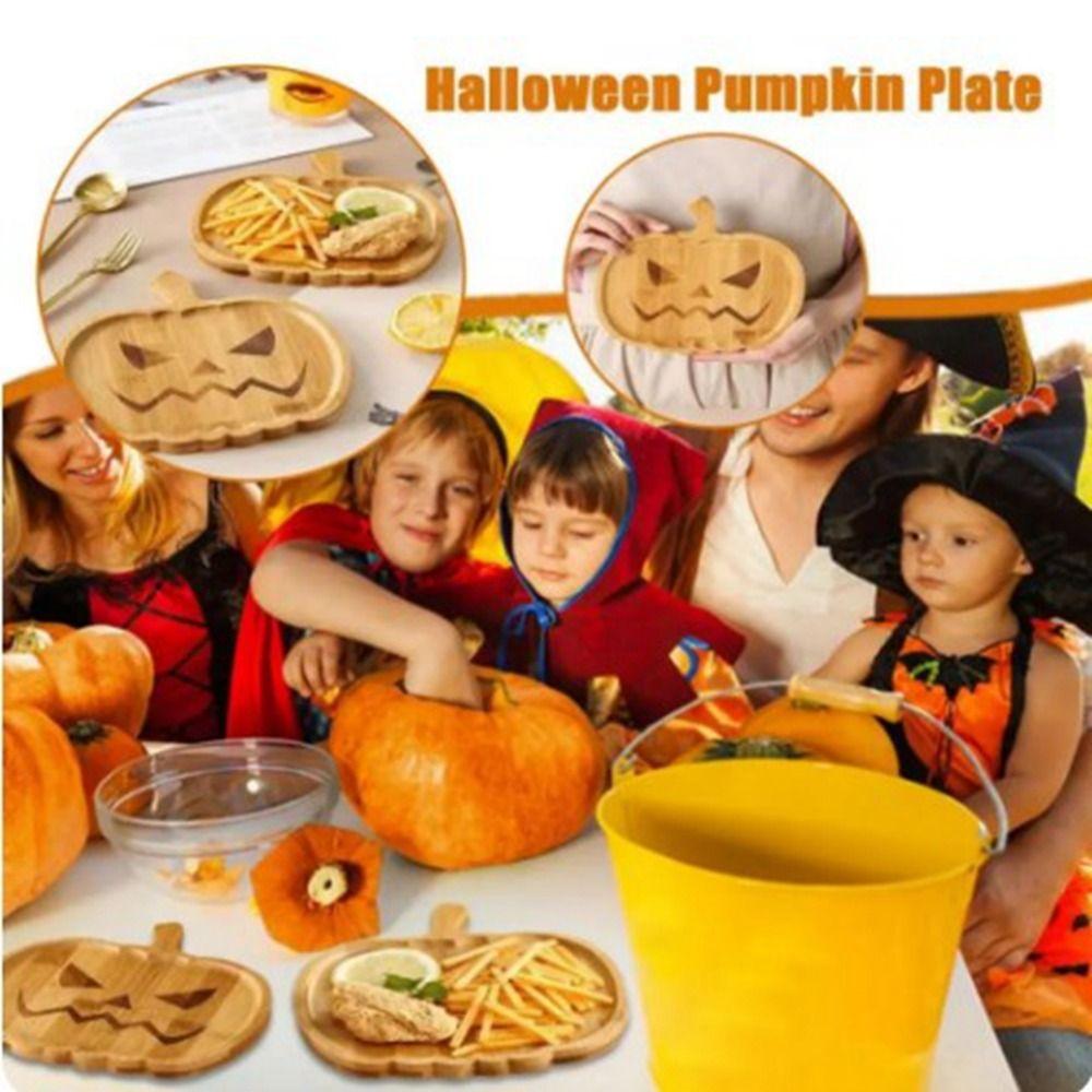 Cute Halloween Pumpkin Plate Wood Craft Cartoon Dessert Board Practical Wooden Plate Tray  Fruits