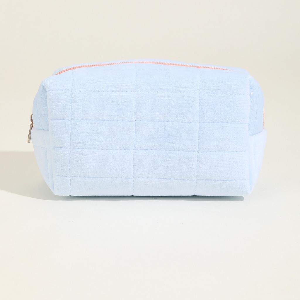 Solid Makeup Color Bag Portable Large Capacity Checkered Travel Storage Wash Bag
