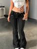 Vintage High Street Low-Waisted Jeans Women Wide Leg Y2K Denim Trousers Female Slim Fit Flares Denim Pants