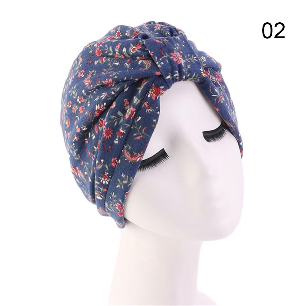 Solid Color Women Elastic Cotton Fold Turban Hat Soft Bonnet Muslim Hijab Ladies Head Wrap Warm Beanies Chemo Hat