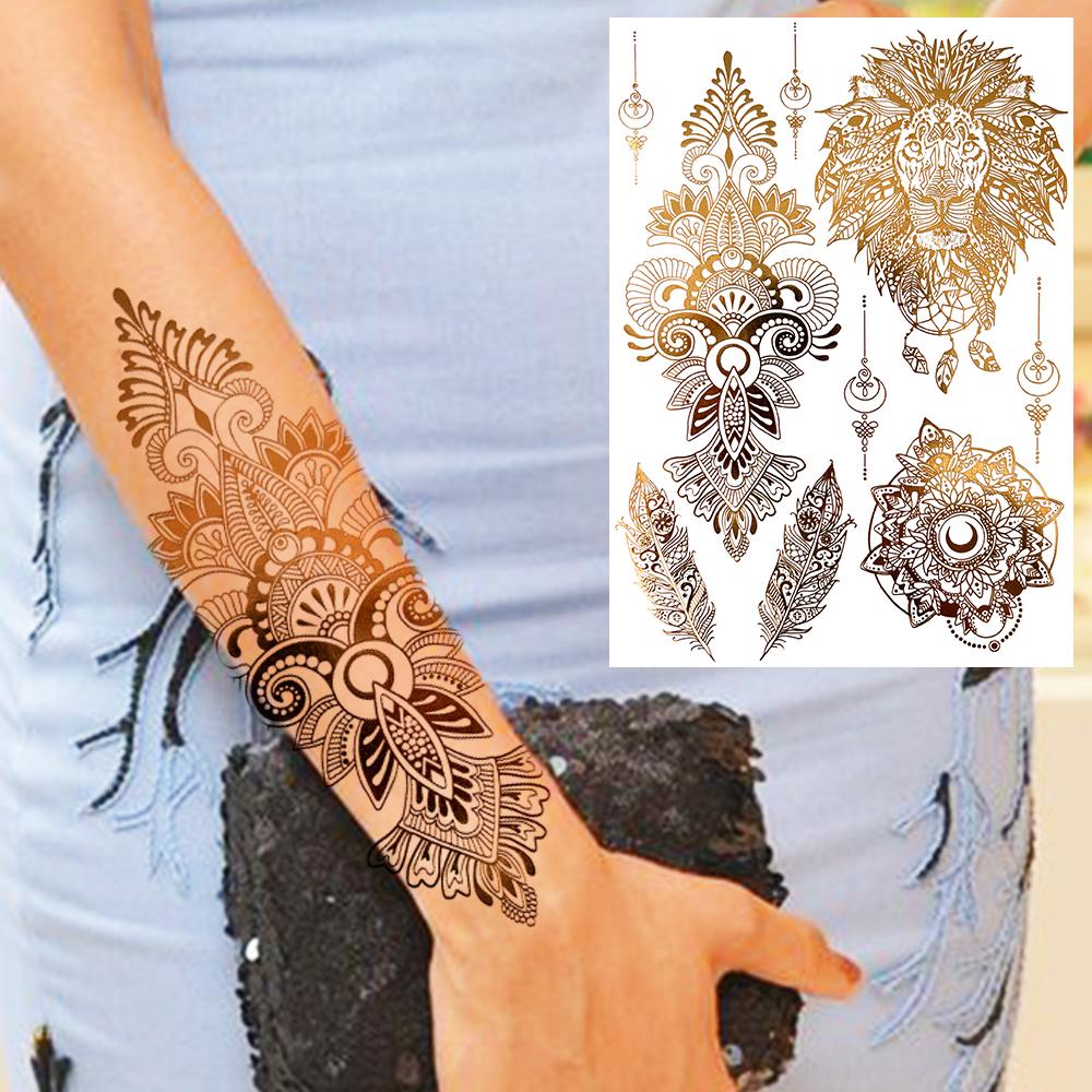 Golden Turtle Anchor Temporary Tattoo For Women Adult Realistic Compass Flower Fake Tattoo Sticker Washable Body Art Tatoo Decal