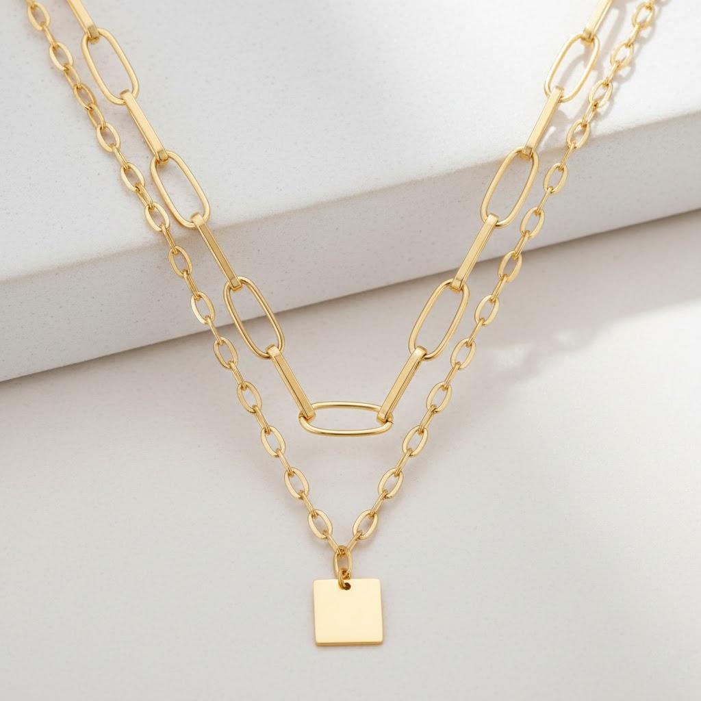 

Retro Double Layer Hip Hop Square Chain Short Necklace Punk Gothic Punk Jewelry for Women Men золотой