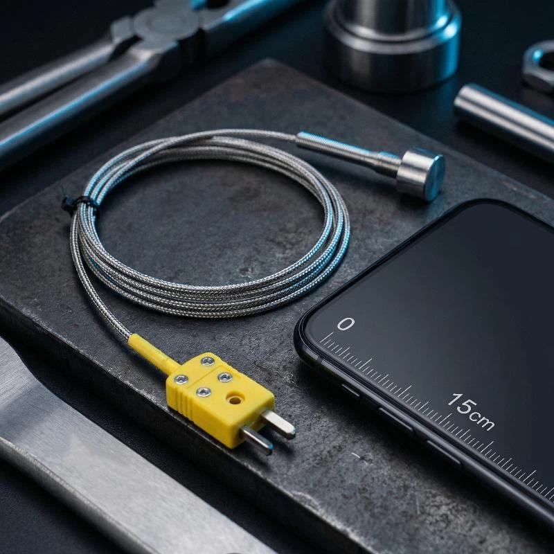 Industrial K Type Thermocouple Probe 1250 Degree Threaded Stainless Steel High Temp Sensor for Factory Furnaces