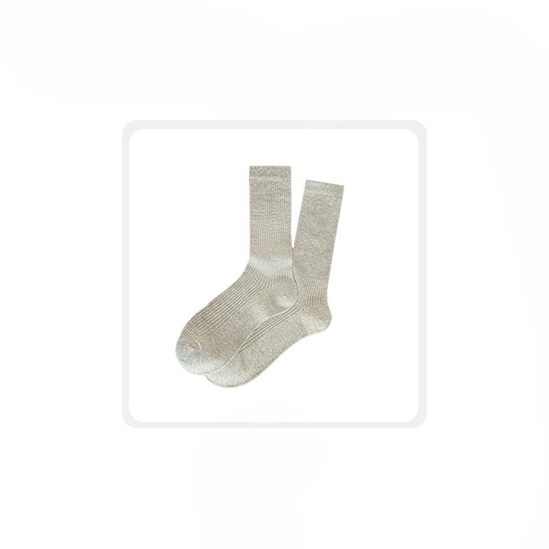 Female Spring and Summer Thin Draw A Versatile Breathable Sweat Absorbing Solid Color Tube Stack Socks