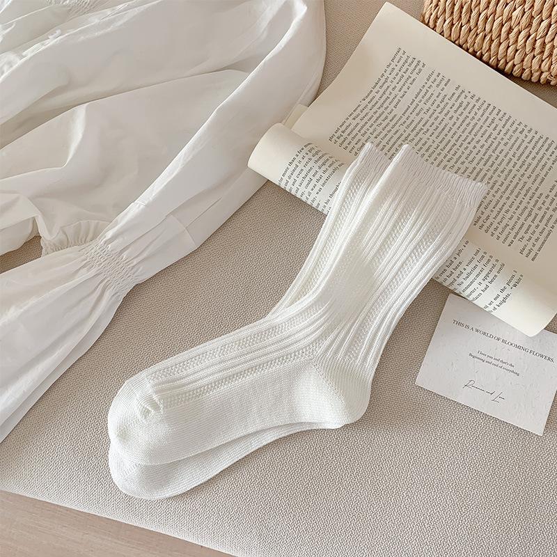 Socks Light And Breathable Medium Tube Socks Simple Solid Color Thin Strip Large Mesh Stacking Socks