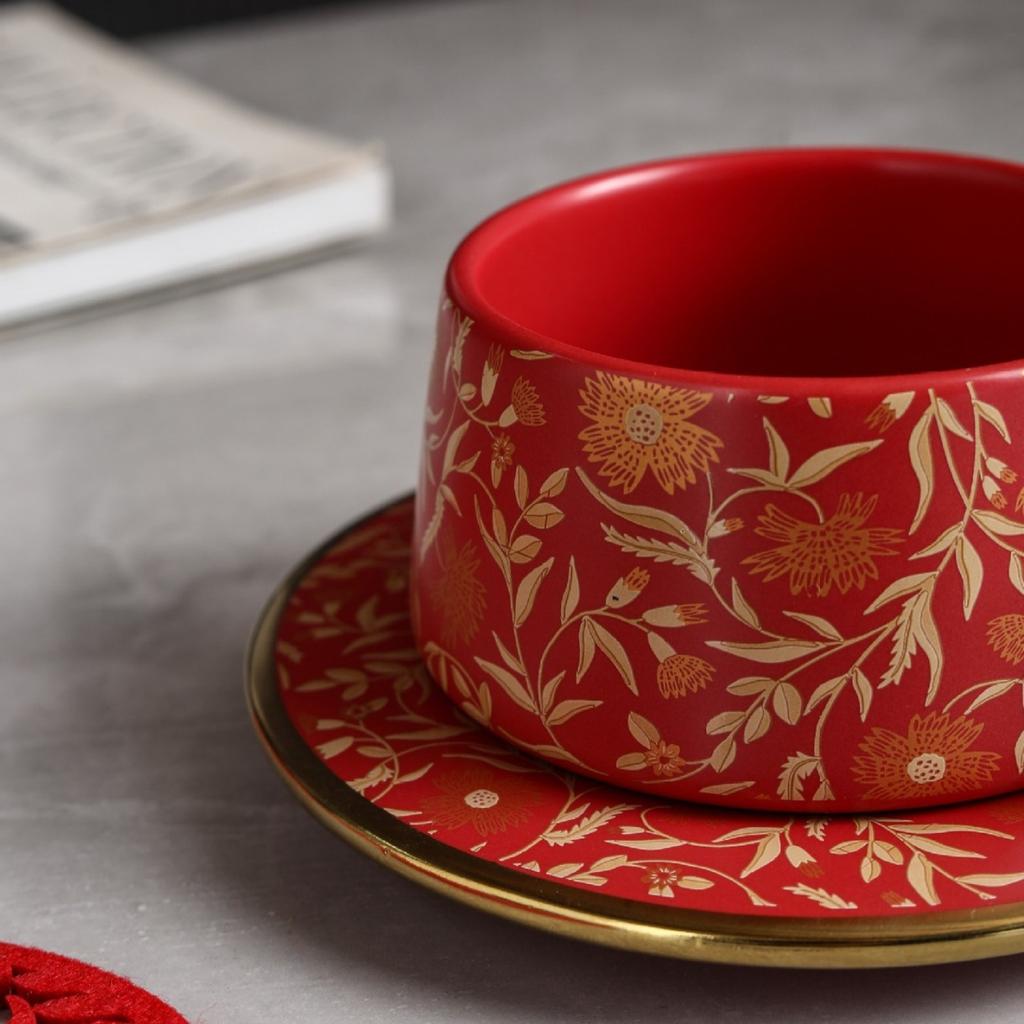 Luxury Gilded Mandala Flower Ceramic Coffee Cup Saucer Exquisite Afternoon Tea Dessert Mug Home Breakfast Milk Cup Couple's Mug