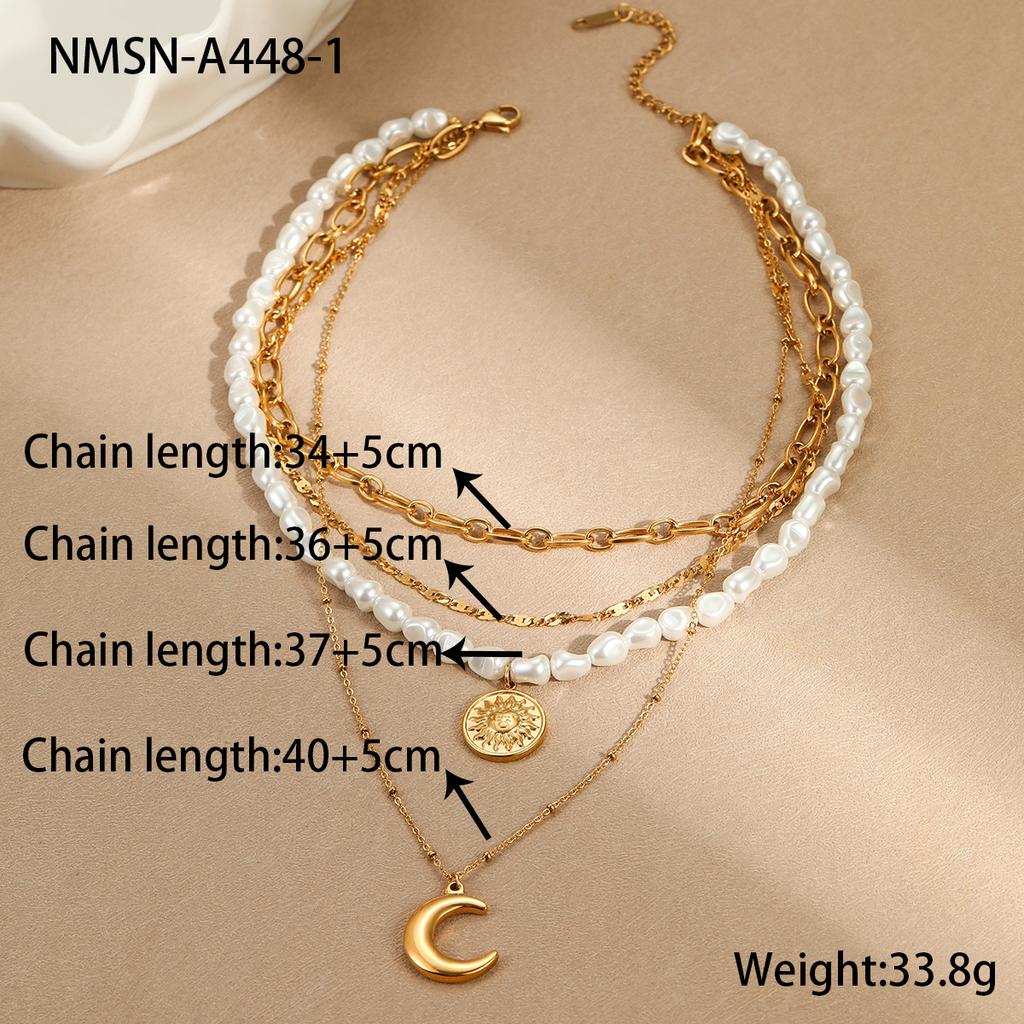 GEMCHIC Women's Baroque Pearl Stainless Steel Necklace Fashion Geometric Design