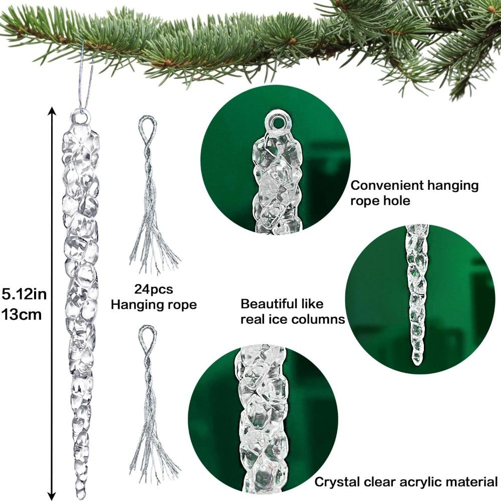 24pcs Christmas Icicle Ornaments for Christmas Tree Hanging Acrylic Crystal Christmas Ornaments 5.1"/ 13cm Clear Plastic Icicles