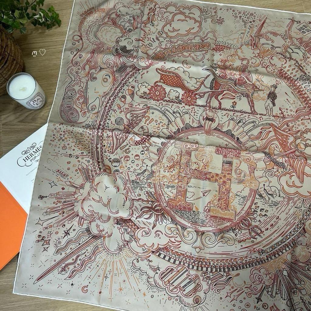 Used HERMES Carr 90 Please Hold The Line Silk Scarf 25SS
