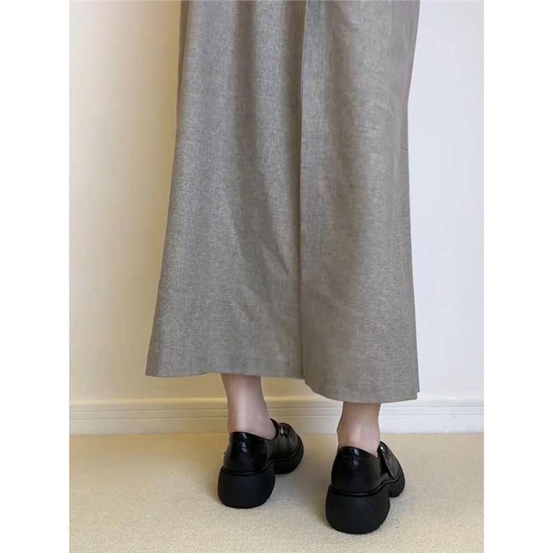 Sheepskin~ Genuine Leather Retro Thick-soled Word with Round Head Mary Jane Shoes Women's Soft Leather Soft-soled Small Leather Shoes Shallow Sin