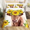 Highland Cattle Floral Cow Yellow Sunflower Animal Bedding Set Boys Girls Twin Queen Duvet Cover Pillowcase Bed Kids Adult