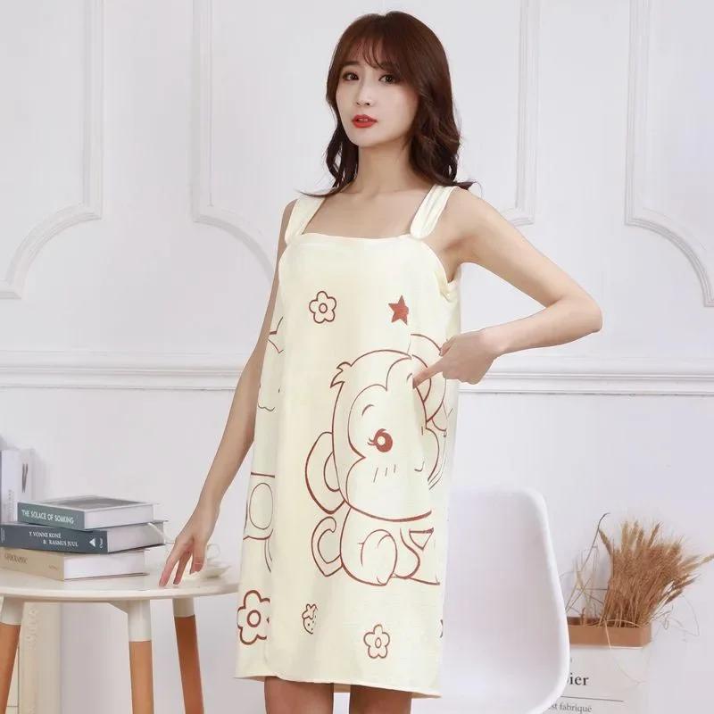 Home Textile Soft Absorbent Spa Beach Bathrobe Superfine Fiber Bathroom Wearable Bath Towel for Home Skin-Friendly