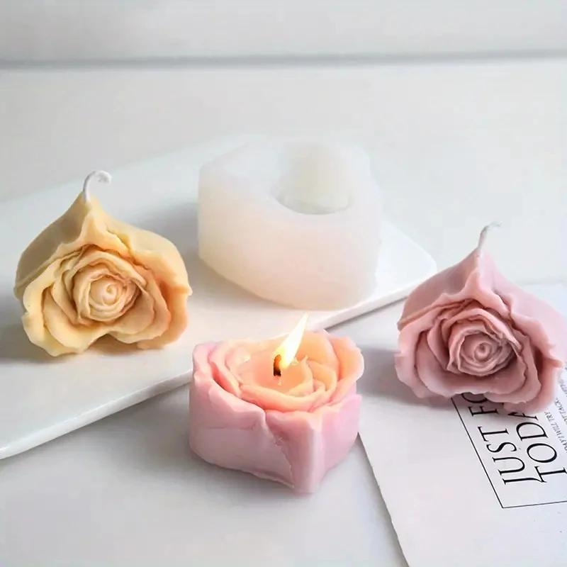 2Pcs 3D Love Rose Candle Silicone Mold DIY Heart Flower Candle Making soap Resin mold Chocolate Valentine Gift Crafts