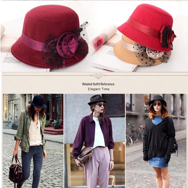Dámský retro fedora klobouk ze vlněné plsti se širokou krempou ZHENYUEQI