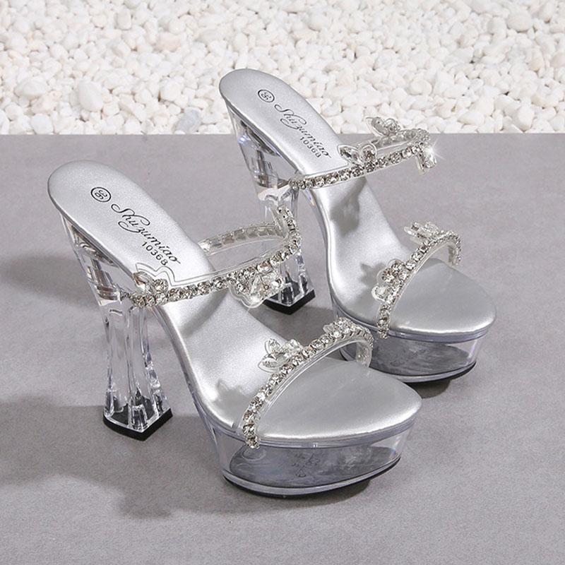 Women's Shoes Thick Heel Rhinestone Nightclub High Heels Luminous Catwalk Crystal 10365 Series 14cm Heel 4cm Platform LFD