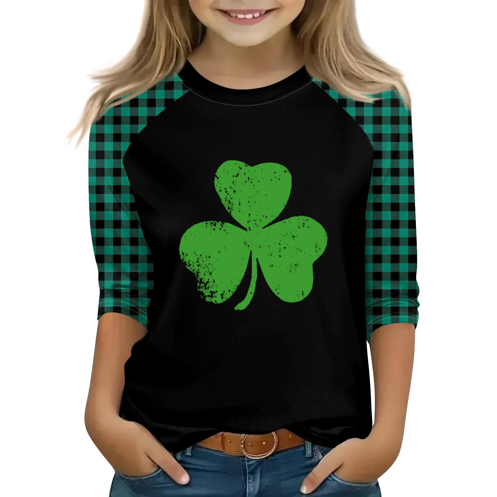 

Топы для девочек 4-16 лет с круглым вырезом и рукавами 3/4 Футболки Модные топы Наряды Футболки 150 зелёный