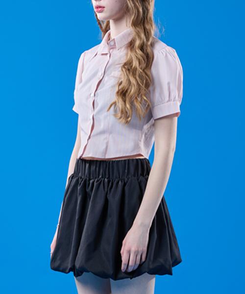 KOLEAT Lona Puff Stripe Slim Short Sleeve Shirt [Baby Pink]