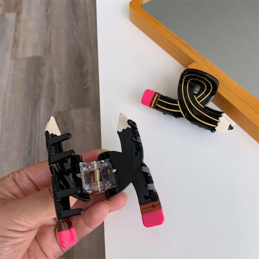 Korean Style Pencil Shape Hair Claw Y2k Pen Shark Clip Lovely Acetate Claw Clip  Daliy