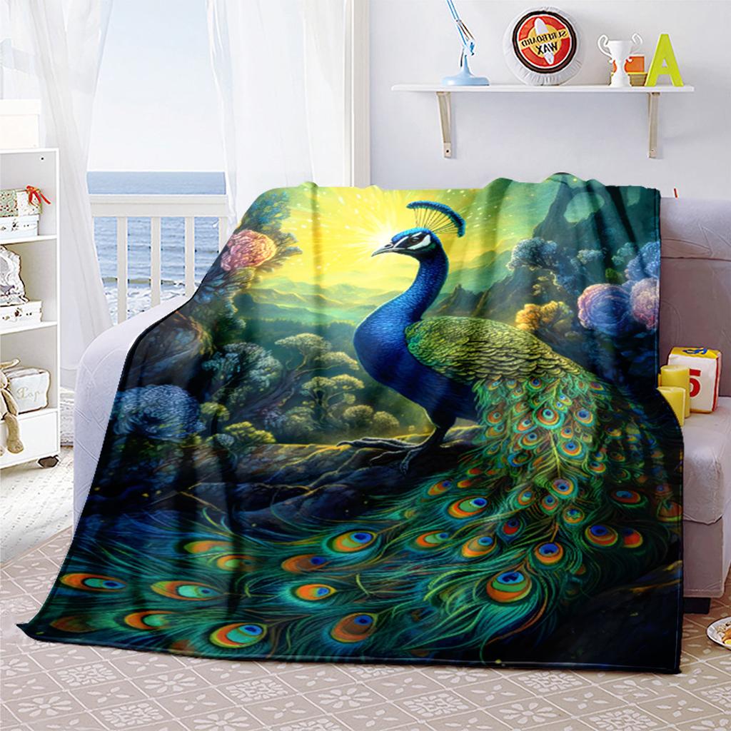 Peacock Night Sky Blanket Soft Comfortable All Seasons Suitable Sofa Office Nap Travel Festive Gift