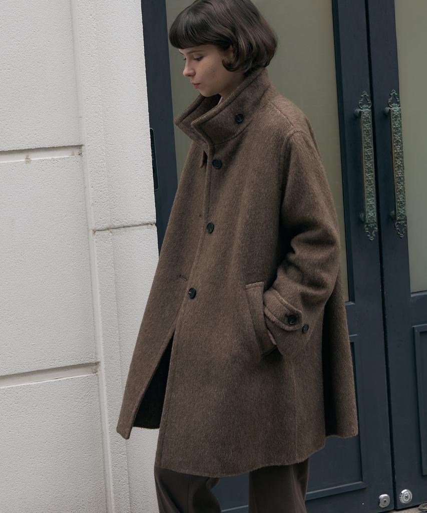 DRAWFIT WOMEN Rabbit Angora Wool Handmade Flare Half Coat [Black]