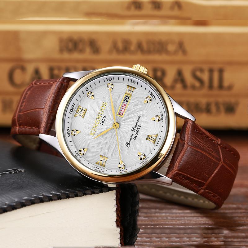 

KINGNUOS часы водонепроницаемые мужские наручные часы мужские часы золотые бриллианты кварцевые часы аналоговый дисплей дата неделя