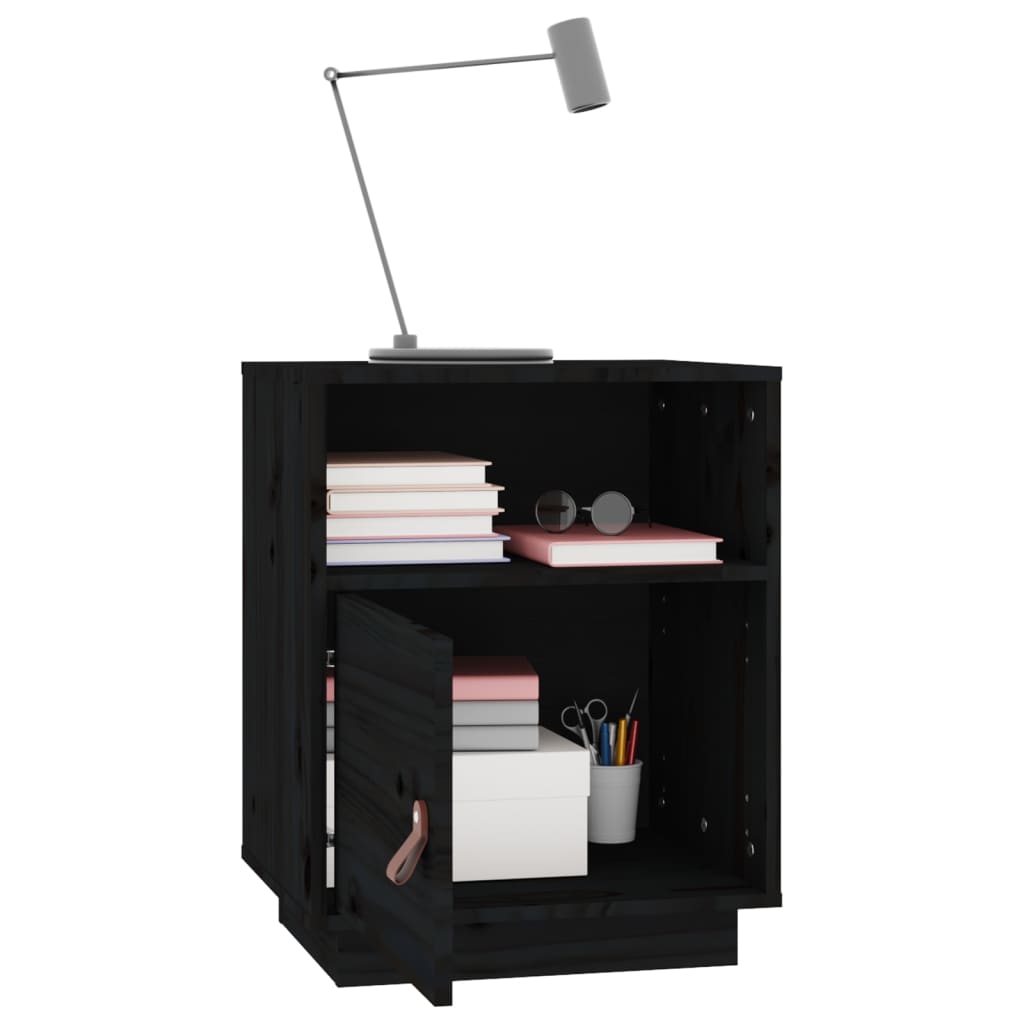 Nightstand Black 40x34x55 Cm Solid Pine Wood