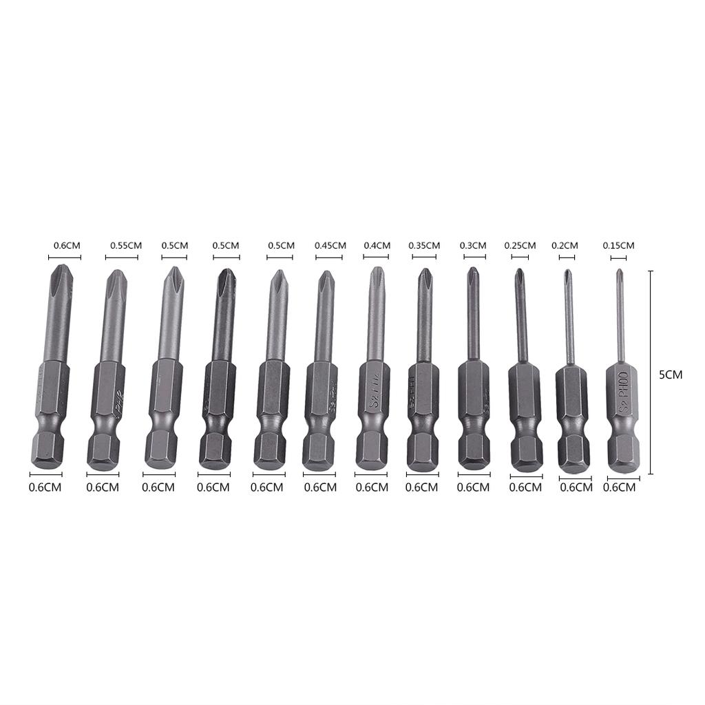 12pcs 50mm Length 1 4 Inch Hex Shank S2 Alloy Magnetic Cross Phillips Screwdriver Bit