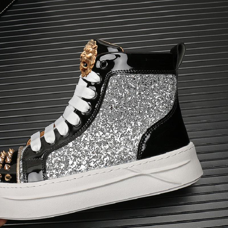 Fashion Designer green rivet sneakers Thick soles men's casual personality loafers Korean skateboard casual shoes A6