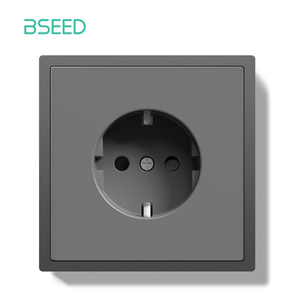 BSEED EU Large Button Wall Switches 1/2Gang 2Way 16A Wall Power Sockets Dual USB Phone Charge Port 5V Gray Home E-Series