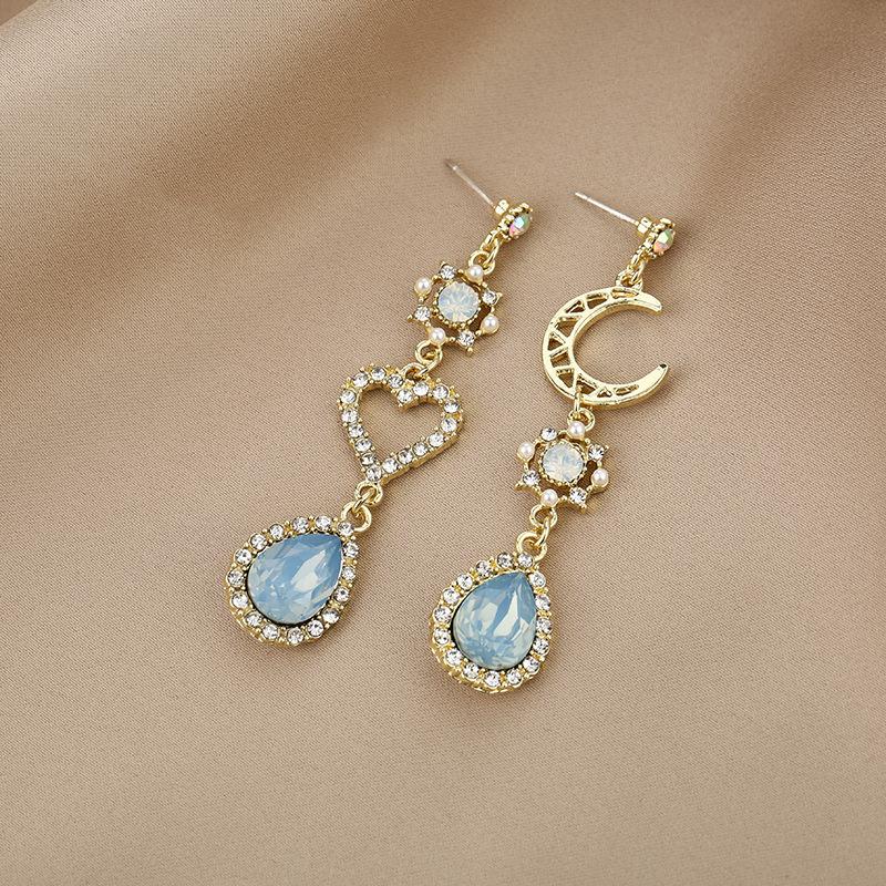 

Baroque Moon Hollow Love Blue Water Drop Earrings Versatile Earrings